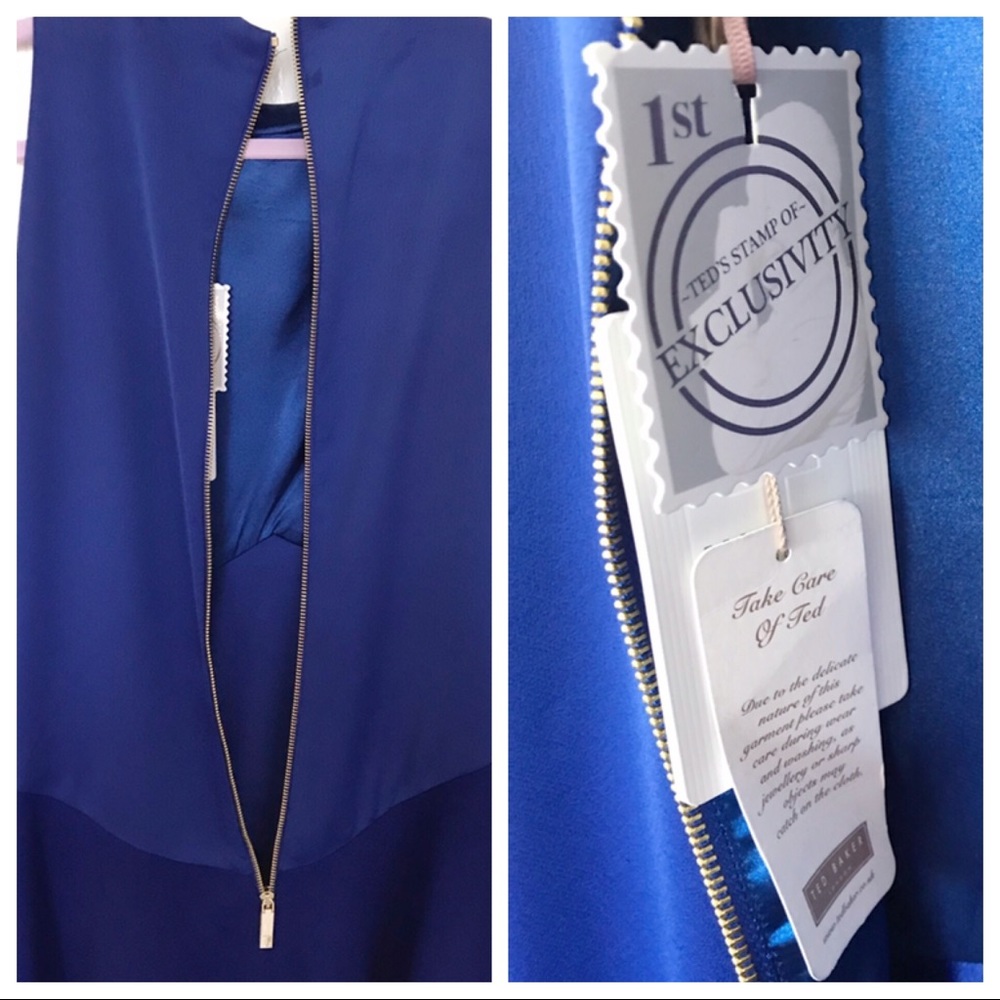 ❌SOLD❌TED BAKER Kandal Blue Drop Hem Dress Sz 5 10 - Picture 2 of 8